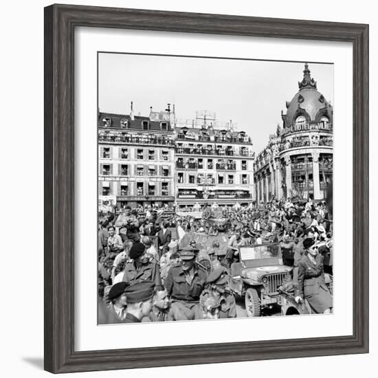 Allied Forces and French Civilians Celebrating the Liberation of Paris, Hotel De La Ville-Frank Scherschel-Framed Photographic Print