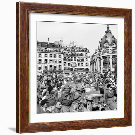 Allied Forces and French Civilians Celebrating the Liberation of Paris, Hotel De La Ville-Frank Scherschel-Framed Photographic Print