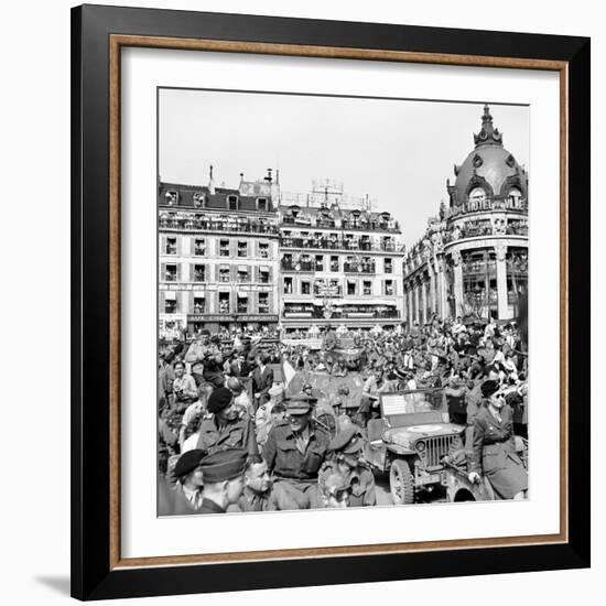 Allied Forces and French Civilians Celebrating the Liberation of Paris, Hotel De La Ville-Frank Scherschel-Framed Photographic Print