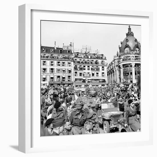 Allied Forces and French Civilians Celebrating the Liberation of Paris, Hotel De La Ville-Frank Scherschel-Framed Photographic Print