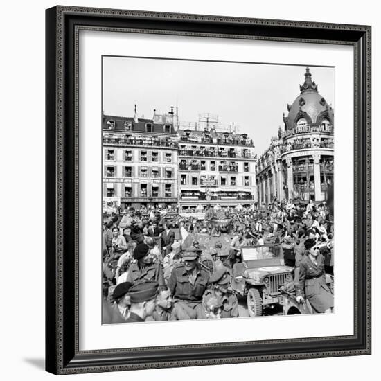 Allied Forces and French Civilians Celebrating the Liberation of Paris, Hotel De La Ville-Frank Scherschel-Framed Photographic Print