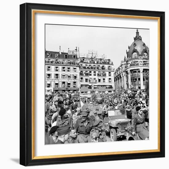 Allied Forces and French Civilians Celebrating the Liberation of Paris, Hotel De La Ville-Frank Scherschel-Framed Photographic Print