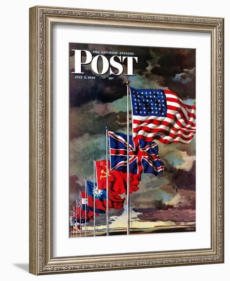 "Allied Forces Flags," Saturday Evening Post Cover, July 3, 1943-John Atherton-Framed Giclee Print