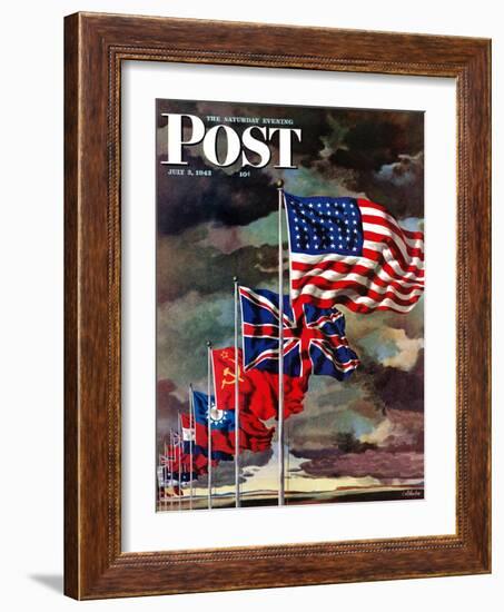 "Allied Forces Flags," Saturday Evening Post Cover, July 3, 1943-John Atherton-Framed Giclee Print