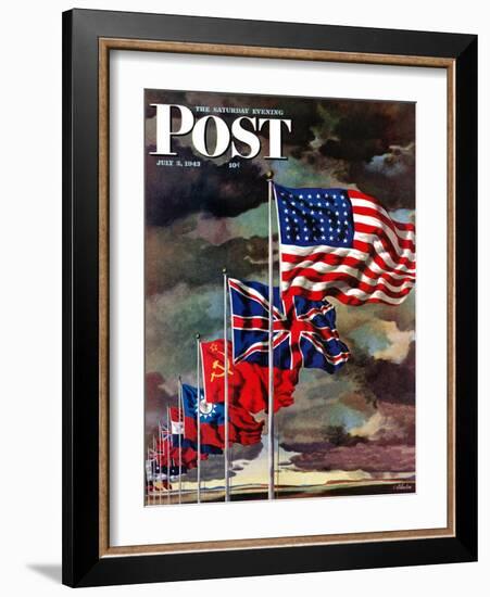 "Allied Forces Flags," Saturday Evening Post Cover, July 3, 1943-John Atherton-Framed Giclee Print