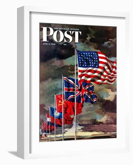 "Allied Forces Flags," Saturday Evening Post Cover, July 3, 1943-John Atherton-Framed Giclee Print