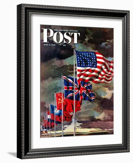 "Allied Forces Flags," Saturday Evening Post Cover, July 3, 1943-John Atherton-Framed Giclee Print