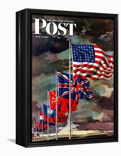 "Allied Forces Flags," Saturday Evening Post Cover, July 3, 1943-John Atherton-Framed Premier Image Canvas