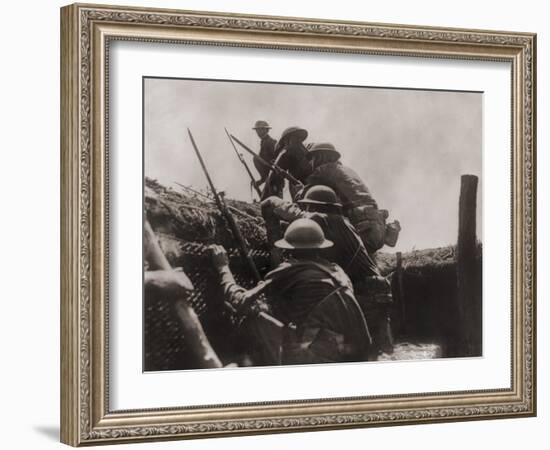 Allied Soldiers Go over the Top During World War I, Ca. 1917-null-Framed Photo