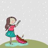 Cute Little Girl Enjoying Rains on Nature Background for Monsoon Season.-Allies Interactive-Art Print