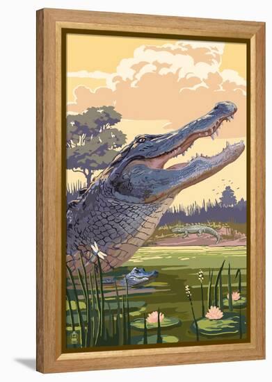 Alligator and Baby-Lantern Press-Framed Stretched Canvas