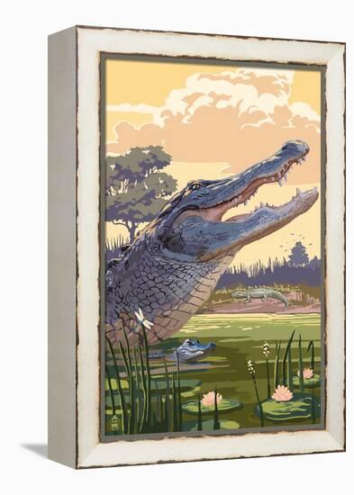 Alligator and Baby-Lantern Press-Framed Stretched Canvas