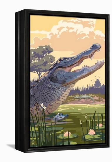 Alligator and Baby-Lantern Press-Framed Stretched Canvas