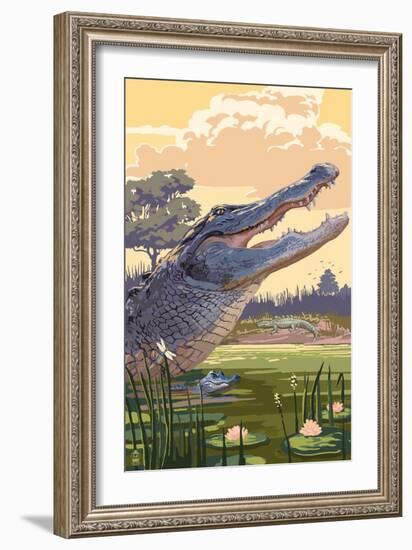 Alligator and Baby-Lantern Press-Framed Art Print