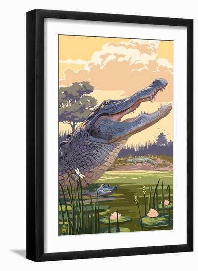 Alligator and Baby-Lantern Press-Framed Art Print