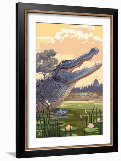 Alligator and Baby-Lantern Press-Framed Art Print