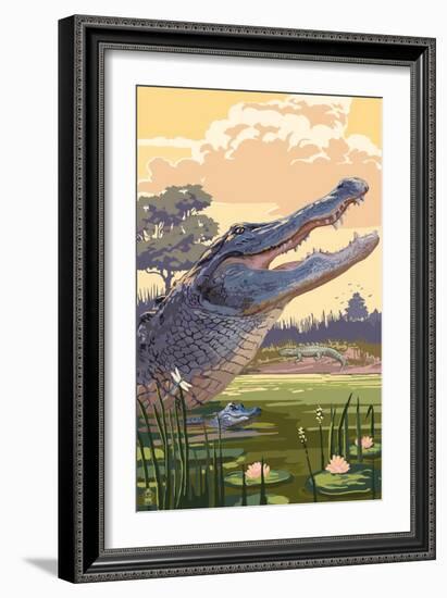 Alligator and Baby-Lantern Press-Framed Art Print