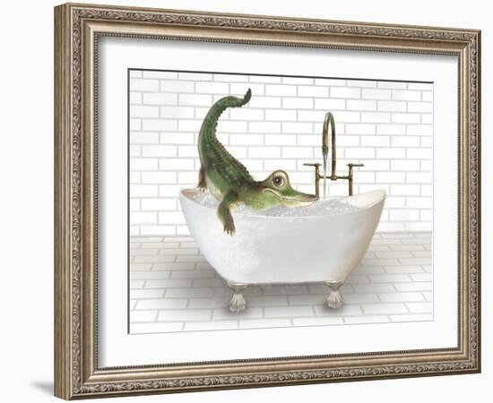 Alligator In Bathtub-Matthew Piotrowicz-Framed Art Print