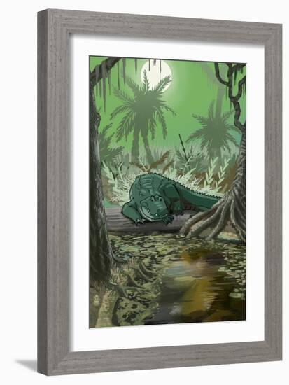 Alligator in Swamp-Lantern Press-Framed Art Print