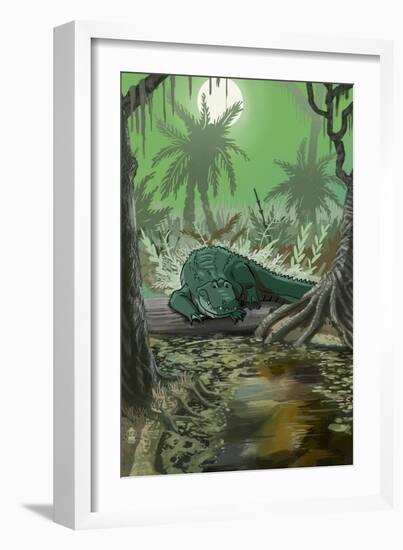 Alligator in Swamp-Lantern Press-Framed Art Print