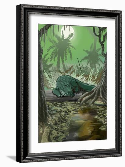 Alligator in Swamp-Lantern Press-Framed Art Print