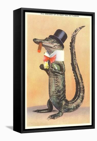 Alligator in Top Hat-null-Framed Stretched Canvas