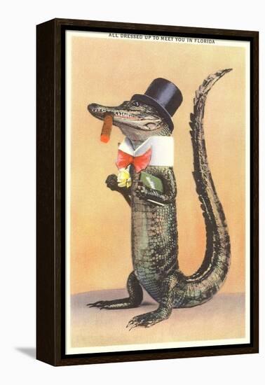 Alligator in Top Hat-null-Framed Stretched Canvas