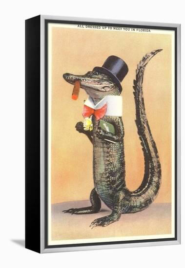 Alligator in Top Hat-null-Framed Stretched Canvas