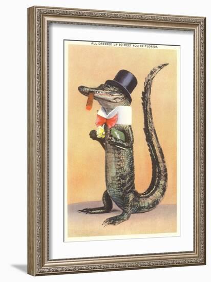 Alligator in Top Hat-null-Framed Premium Giclee Print