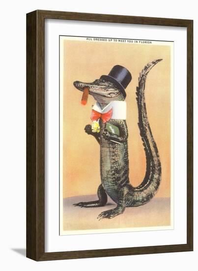 Alligator in Top Hat-null-Framed Premium Giclee Print