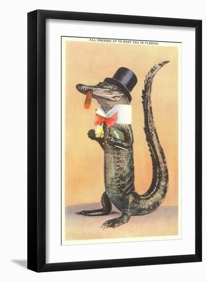 Alligator in Top Hat-null-Framed Premium Giclee Print