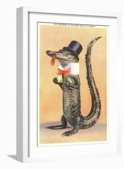 Alligator in Top Hat-null-Framed Premium Giclee Print