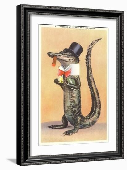 Alligator in Top Hat-null-Framed Premium Giclee Print