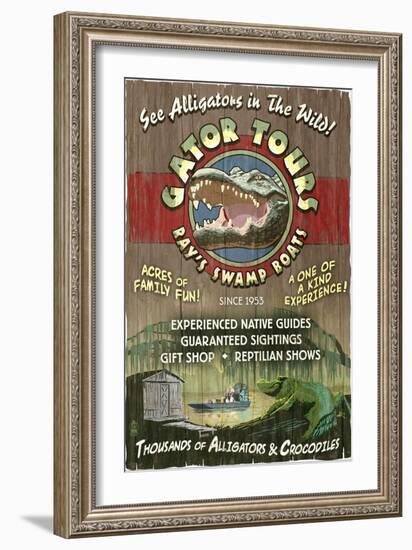 Alligator Tours - Vintage Sign-Lantern Press-Framed Art Print