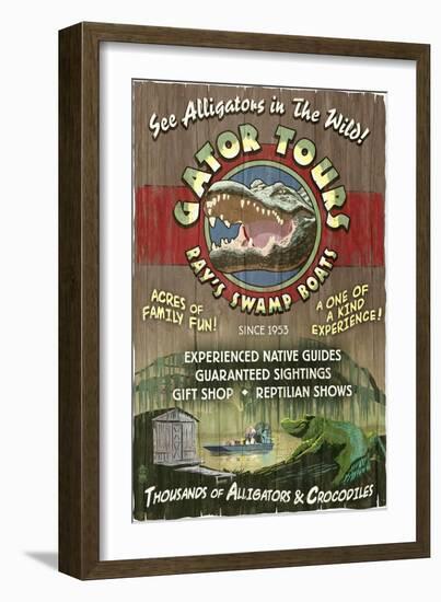 Alligator Tours - Vintage Sign-Lantern Press-Framed Art Print