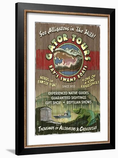 Alligator Tours - Vintage Sign-Lantern Press-Framed Art Print