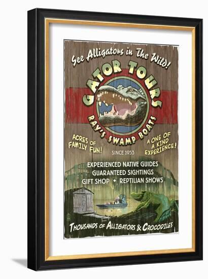 Alligator Tours - Vintage Sign-Lantern Press-Framed Art Print