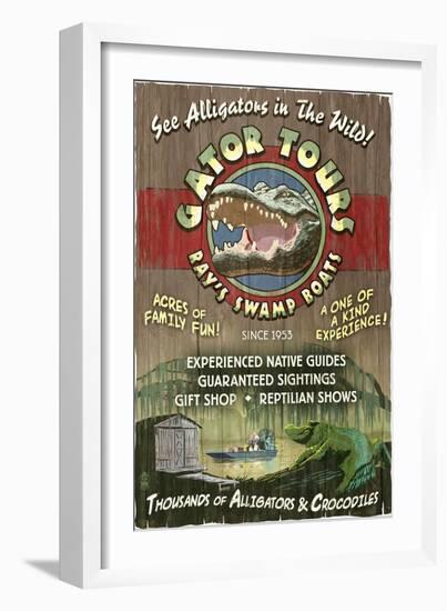 Alligator Tours - Vintage Sign-Lantern Press-Framed Premium Giclee Print