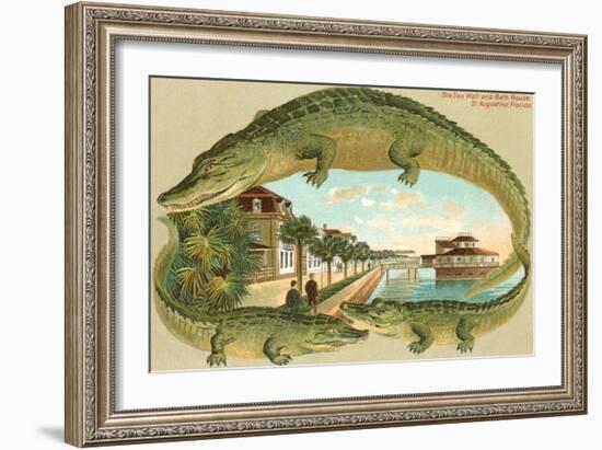 Alligators, Sea Wall, St. Augustine, Florida--Framed Art Print