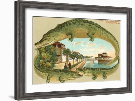 Alligators, Sea Wall, St. Augustine, Florida--Framed Art Print