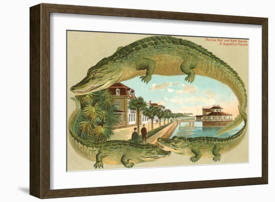Alligators, Sea Wall, St. Augustine, Florida--Framed Art Print