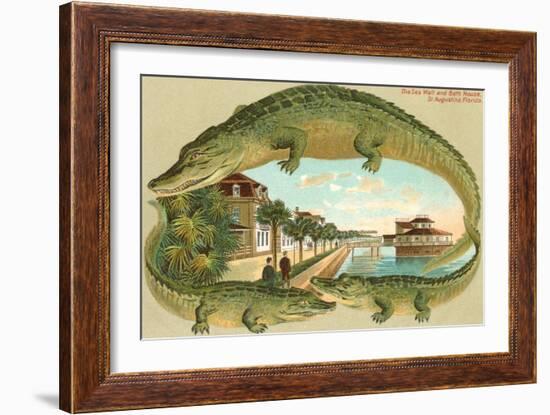 Alligators, Sea Wall, St. Augustine, Florida-null-Framed Art Print