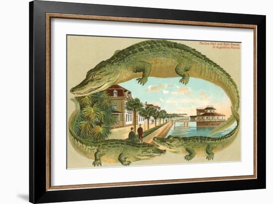 Alligators, Sea Wall, St. Augustine, Florida--Framed Art Print