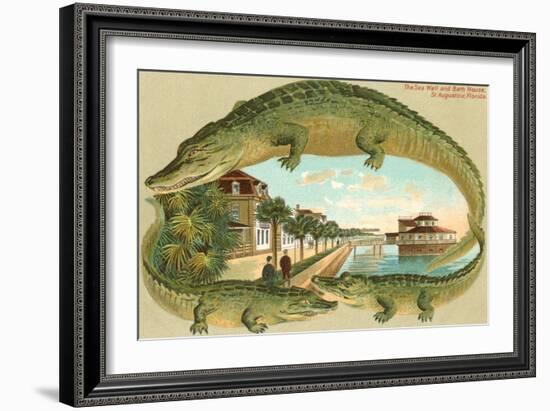 Alligators, Sea Wall, St. Augustine, Florida-null-Framed Art Print