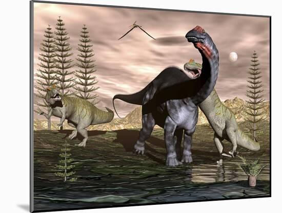 Allosaurus Dinosaurs Attacking an Apatosaurus-Stocktrek Images-Mounted Art Print