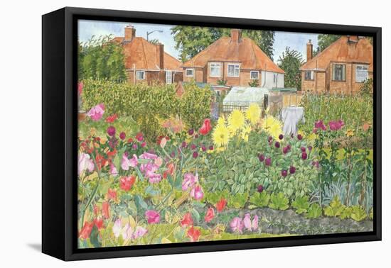 Allotments and Dahlias-Linda Benton-Framed Premier Image Canvas