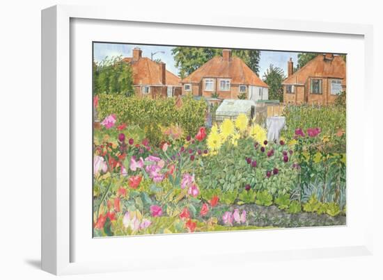 Allotments and Dahlias-Linda Benton-Framed Giclee Print