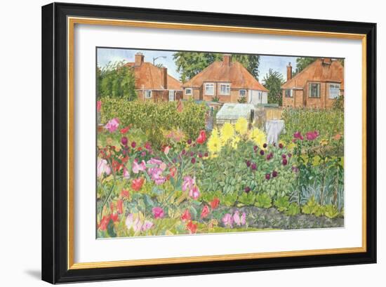 Allotments and Dahlias-Linda Benton-Framed Giclee Print