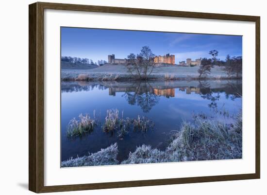 Alnwick Castle Reflected in the River Aln on a Frosty Winter Morning, Northumberland, England-Adam Burton-Framed Photographic Print