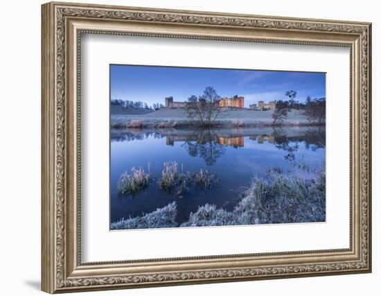 Alnwick Castle Reflected in the River Aln on a Frosty Winter Morning, Northumberland, England-Adam Burton-Framed Photographic Print